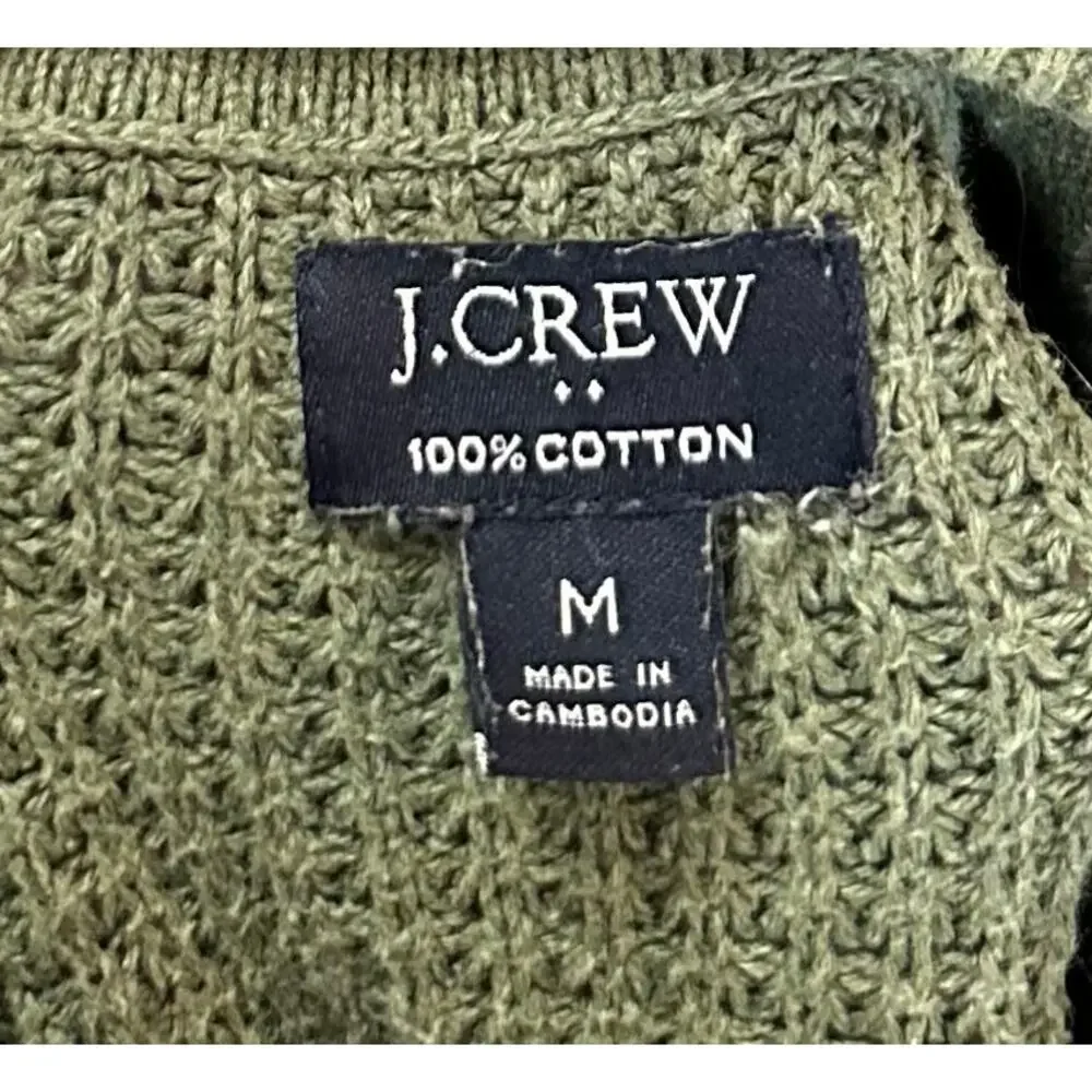 J. Crew Waffle Knit Half-Zip Pullover Sweater Hthr Pesto Green AG081 Size M